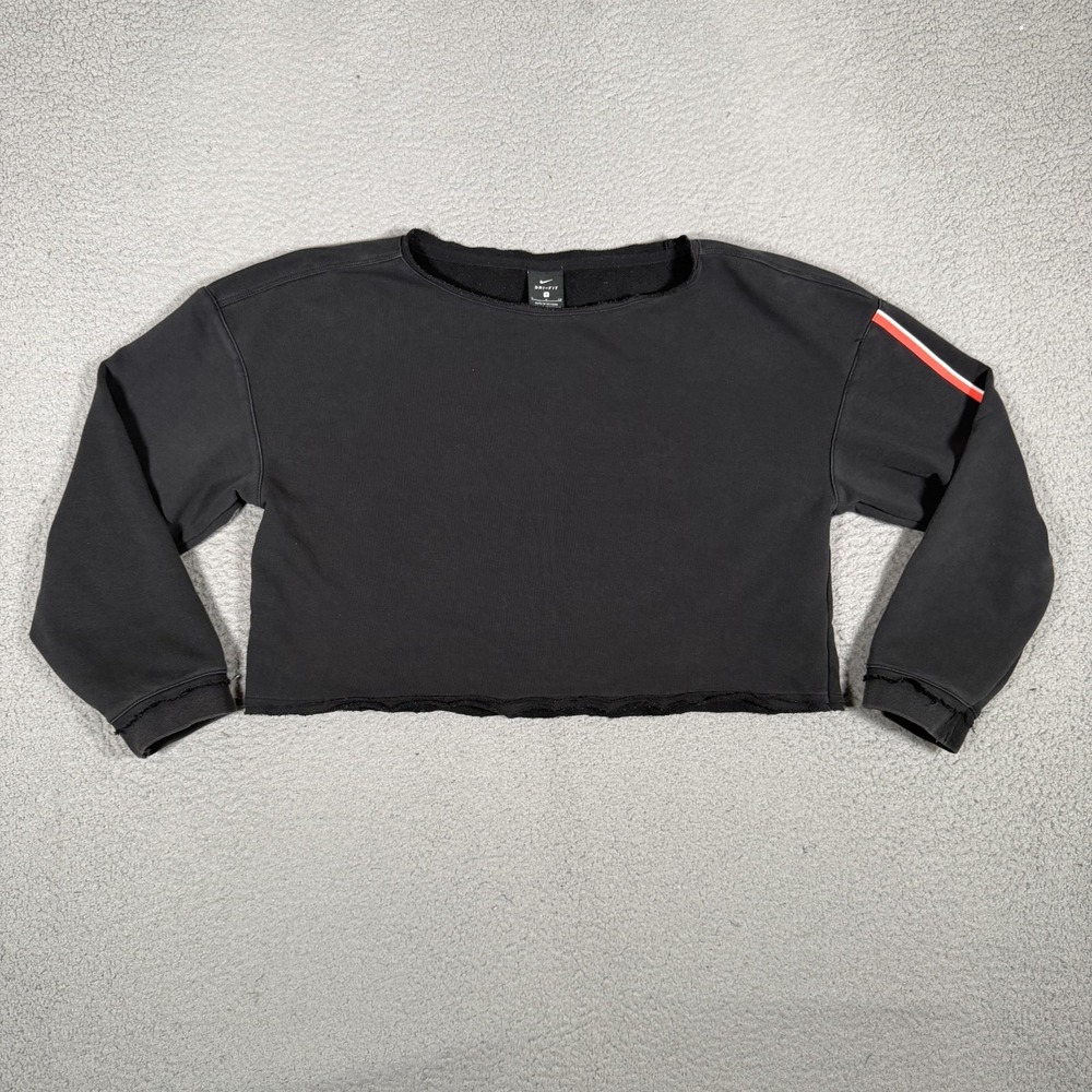 Nike Sweater Womens Small Black Pullover Crop Casual Preppy Cotton Blend Logo